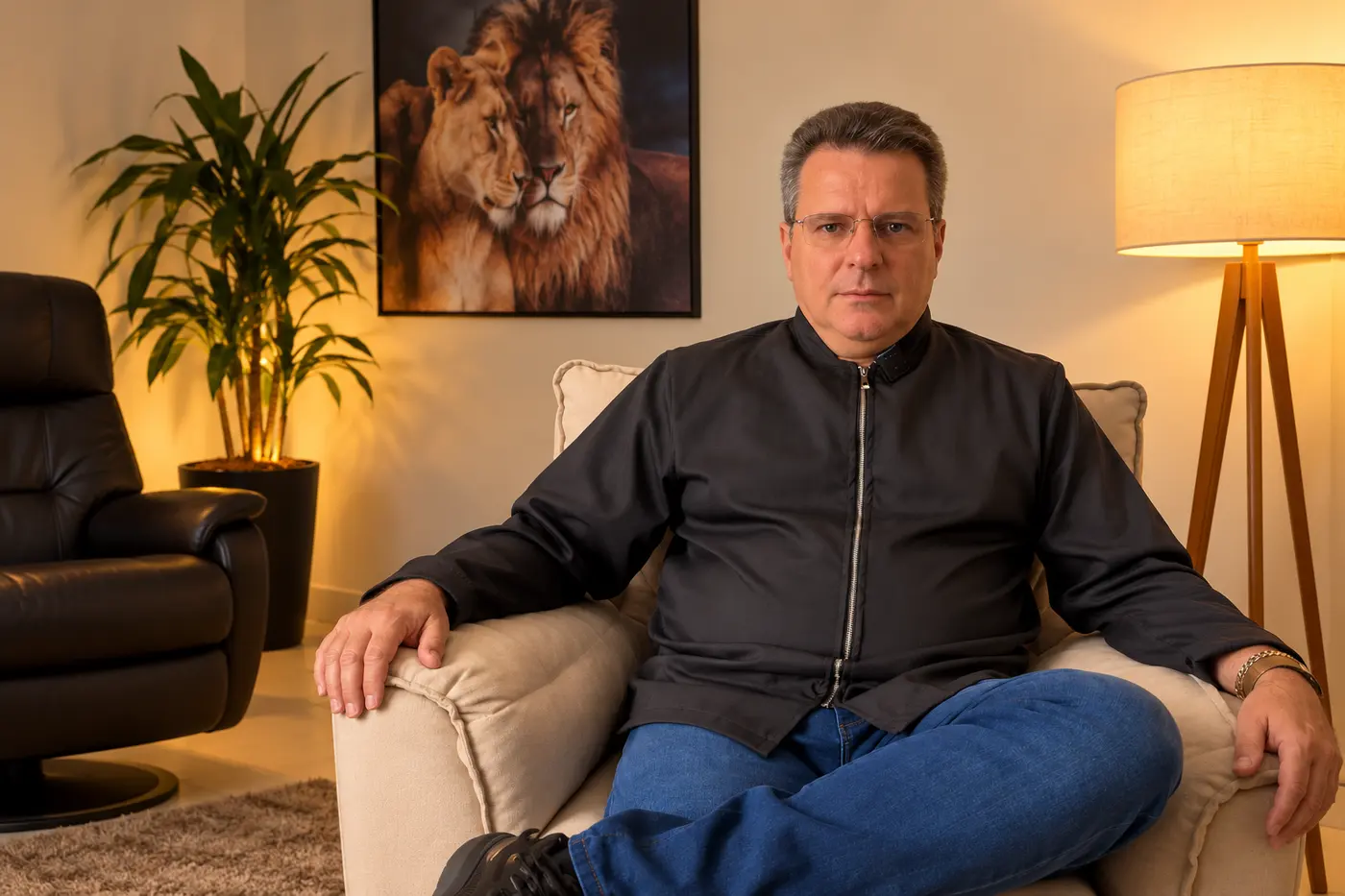 Ademilson Packer sentado numa poltrona do consultório, pronto para ouvir